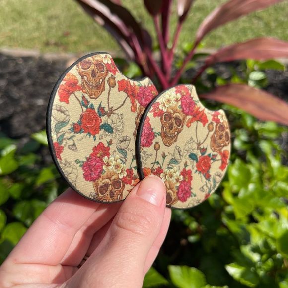 Tropical Skull Car Coaster Set | Skull Car Accessories - Picture 5 of 11